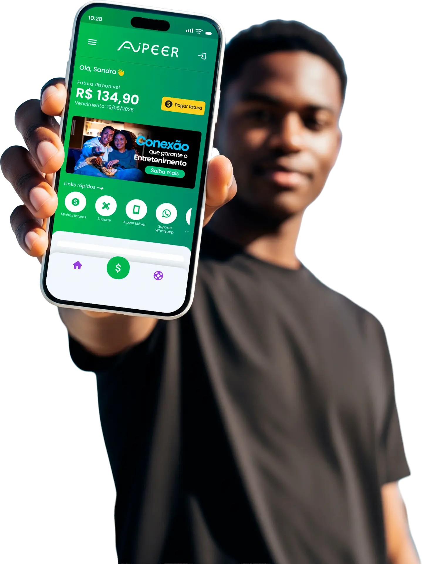 Aplicativo Aipeer exibido em um celular